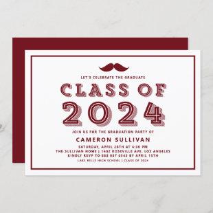 Burgundy Cap Class of 2024 Retro Graduation Invitation