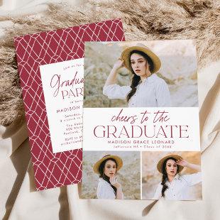 Burgundy | Cheers to the Grad Graduation Party Invitation