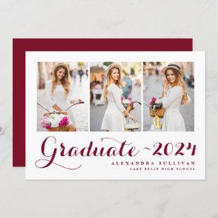 Burgundy Class of 2024 Photo Collage Graduation Announcement