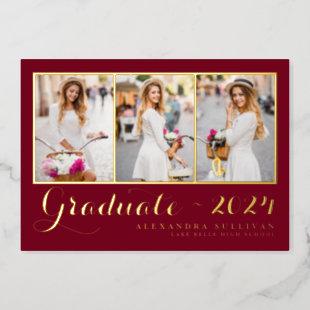 Burgundy Class of 2024 Photo Collage Graduation Foil Invitation
