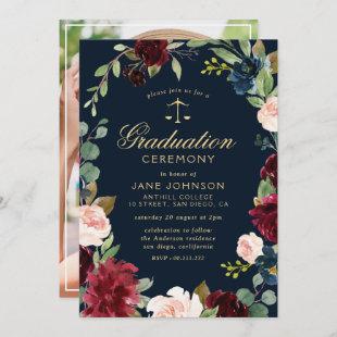 burgundy floral law school graduation ceremony invitation