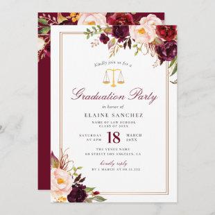 Burgundy floral law school graduation party invitation