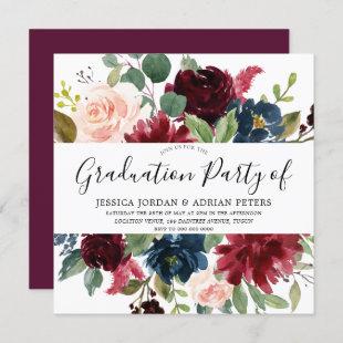 Burgundy Floral Modern Graduation Party Invitation