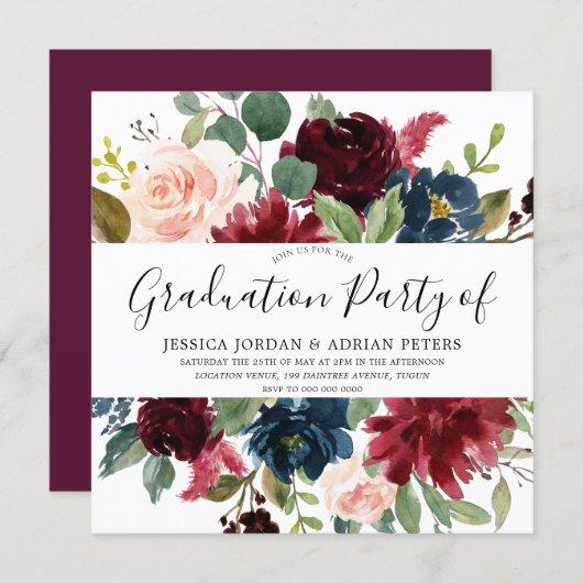 Burgundy Floral Modern Graduation Party Invitation