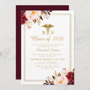 Burgundy floral nursing graduation party invitation