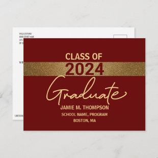 Burgundy Gold Class of 2024 Graduation  Postcard