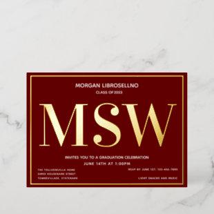 Burgundy Gold Degree MSW Graduation Foil Invitation