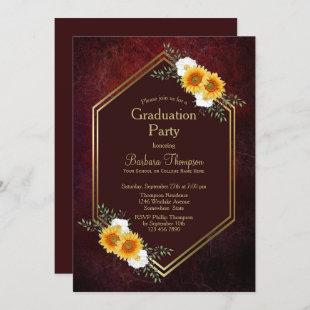 Burgundy Gold Floral Graduation Party Invitation