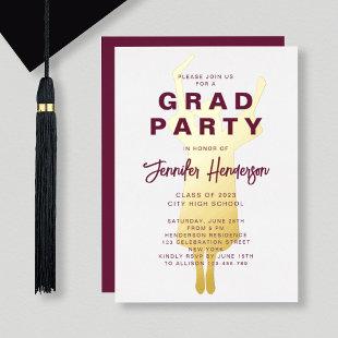 Burgundy Gold Foil Graduation Party Foil Invitation