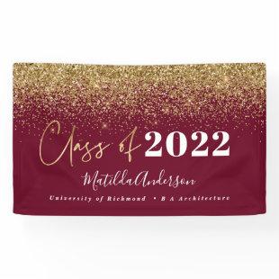 Burgundy gold glitter script class of graduation banner