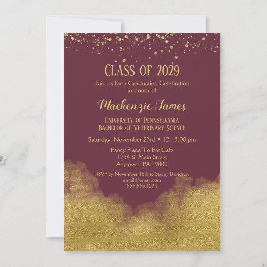 Burgundy Gold Graduation Party Invitation