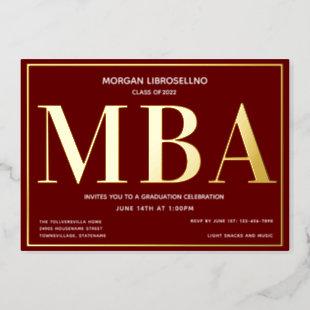 Burgundy Gold MBA Graduation Foil Invitation