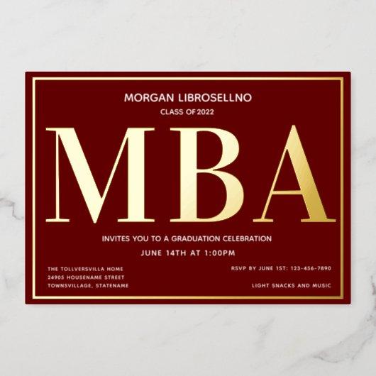 Burgundy Gold MBA Graduation Foil Invitation