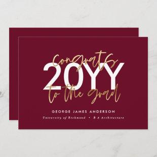 burgundy gold modern script stylish graduation invitation