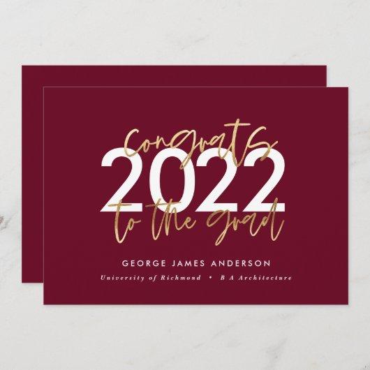 burgundy gold modern script stylish graduation invitation