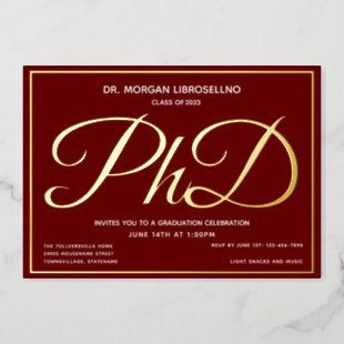 Burgundy Gold PhD Graduation Foil Foil Invitation