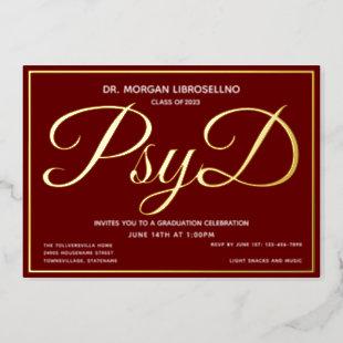 Burgundy Gold PsyD Graduation Foil Invitation