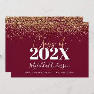burgundy gold script modern elegant graduation  invitation