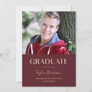 Burgundy Graduate Photo Card with Graduation Party