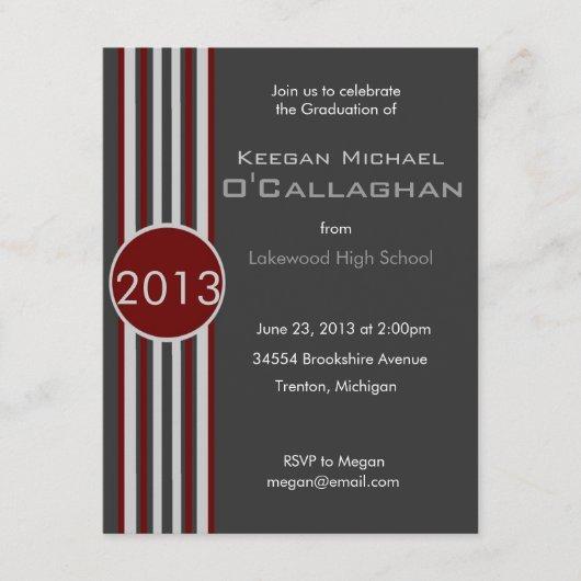 Burgundy Gray Striped Graduation Party Invitation