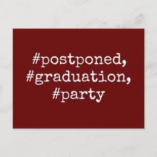 Burgundy Hashtag Postponed Graduation Party Postcard