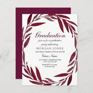 Burgundy Leaf Wreath Boy or girl Graduation Party Invitation