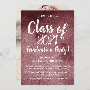 Burgundy Maroon Photo Graduation Party Invitation