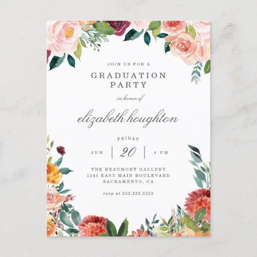 Burgundy Marsala Blush Floral Graduation Party Invitation Postcard