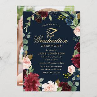 burgundy navy floral graduation ceremony invitation