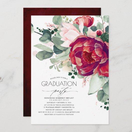 Burgundy Red and Blush Floral Graduation Party Invitation