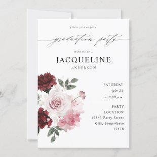 Burgundy Red & Blush Pink Floral Graduation Party Invitation