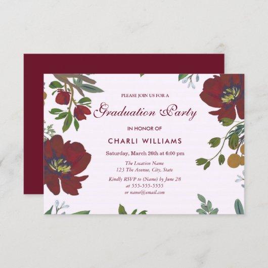 Burgundy Red Flowers Graduation Party Invitation