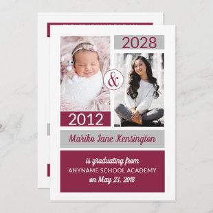 Burgundy School Colors Then and Now Graduation Invitation