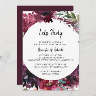 Burgundy Spring and Floral Let's Party Invitation