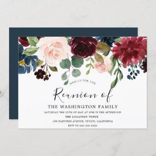 Burgundy Watercolor Flowers Family Reunion Invite