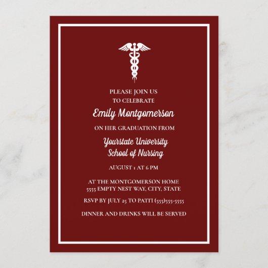 Burgundy White Nursing School Graduation Party Invitation