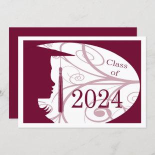 Burgundy & White Silhouette 2024 Graduation Party Invitation