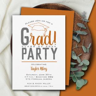 Burnt Orange and Gray Graduation Party Invitation