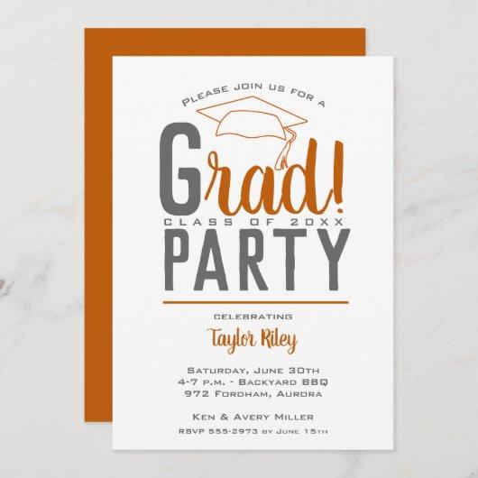 Burnt Orange and Gray Graduation Party Invitation