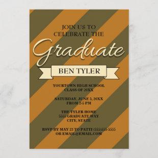 Burnt Orange and Green Graduation Party Invitation