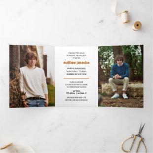 Burnt Orange Bold & Modern Photo Graduation Tri-Fold Invitation