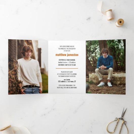 Burnt Orange Bold & Modern Photo Graduation Tri-Fold Invitation