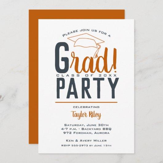 Burnt Orange Dark Gray Graduation Party Invitation