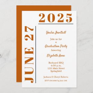Burnt Orange White Graduation Party Invitation