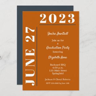 Burnt Orange White Gray Graduation Party Invitation