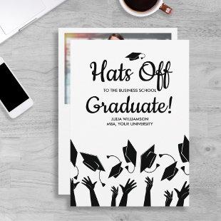 Business School Graduation Photo Hats Off Party Invitation