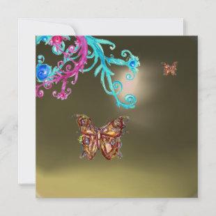 BUTTERFLY  AGATE , grey blue bright pink red Invitation