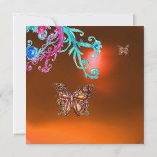 BUTTERFLY  AGATE ,yellow orange blue bright pink Invitation