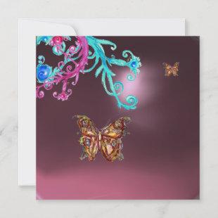 BUTTERFLY  AMETHYST , purple blue bright pink red Invitation