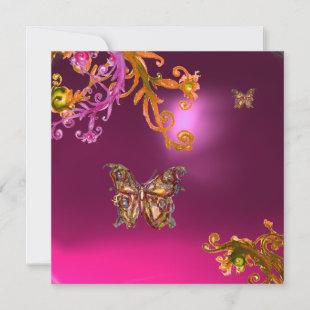 BUTTERFLY AMETHYST,purple bright pink yellow brown Invitation